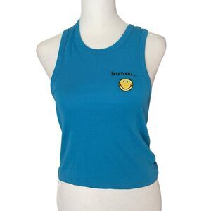 Urban Outfitters iets frans... Smiley Cropped Tank Top Blue NWT Womens Medium